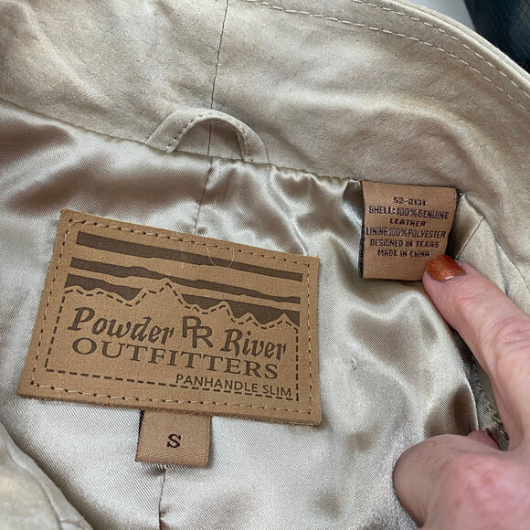 Powder River Panhandle Slim Leather Jacket Small Beige Studded Embroidered Cross - Picture 12 of 12